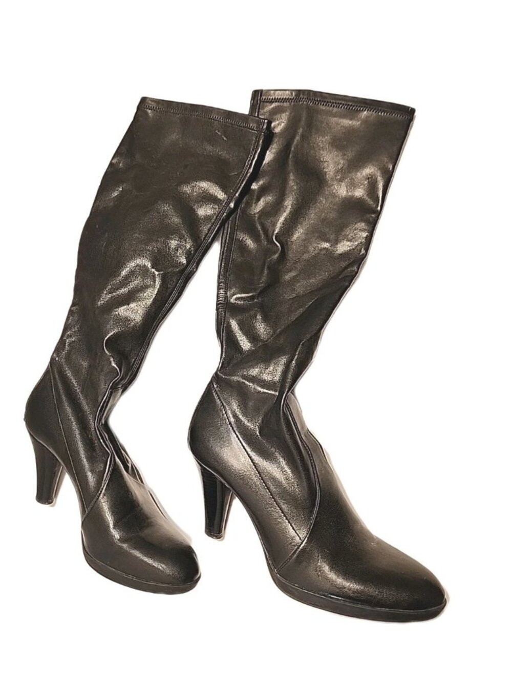 Franco Sarto Womens Black Pull Up Tall Boots Size 8M 3.25 Heel Brazil READ